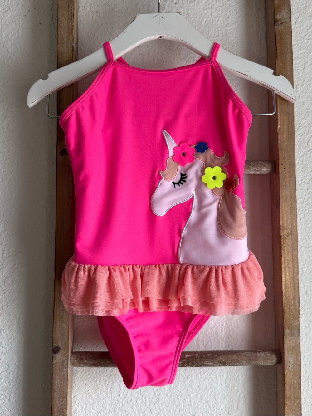 Unbranded Embroidered Unicorn Neon One Piece Swimsuit girls sz: 8-10
